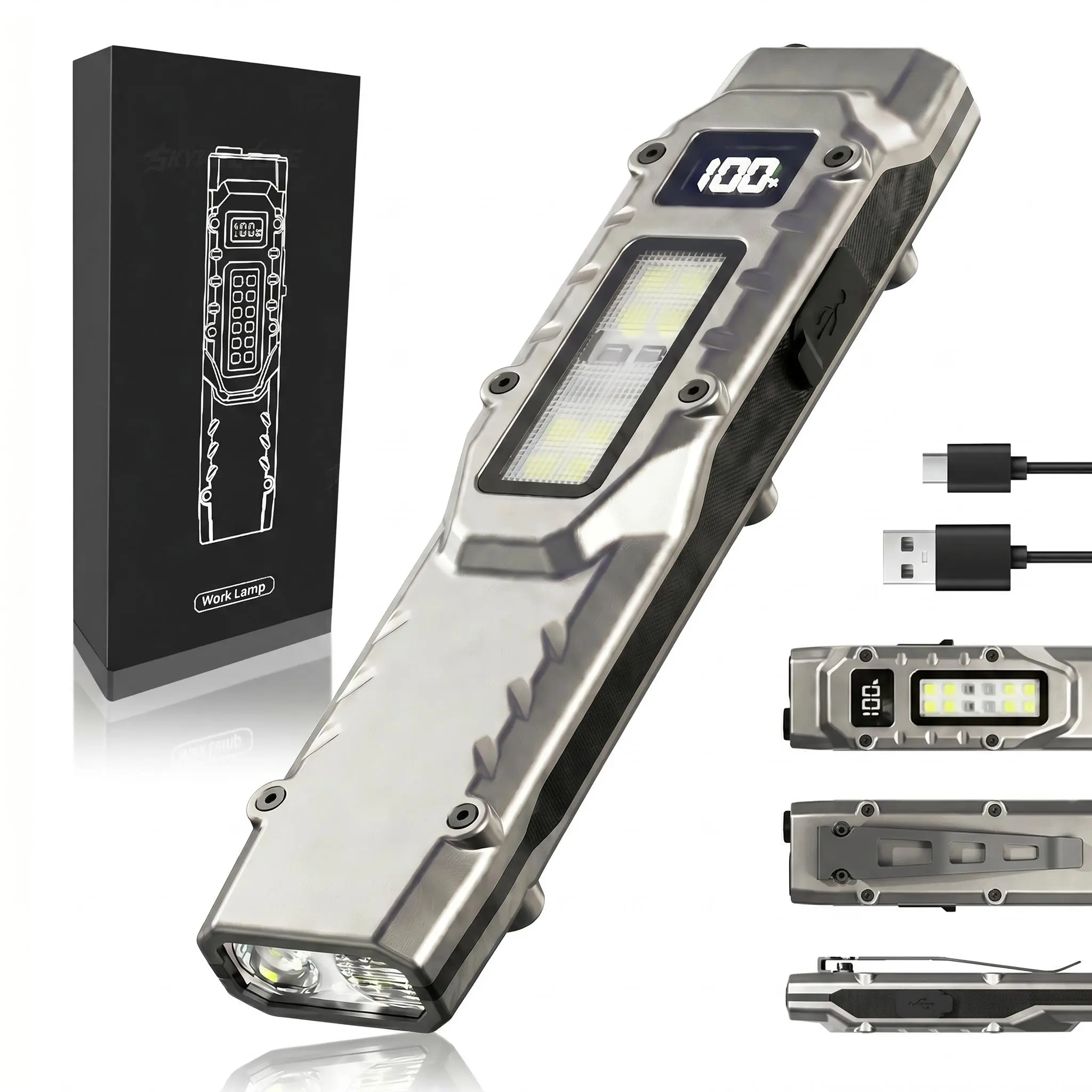 1500LM LED Flat Flashlight with UV Light, Portable Hat Clip EDC Gear, IPX4 Waterproof Multi-Function Lamp for Camping Hiking, Perfect Travel Gift for Outdoor Adventurers