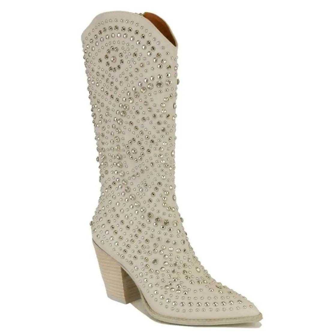 Daisy Rhinestone & Stud Cowgirl Boots - Taupe