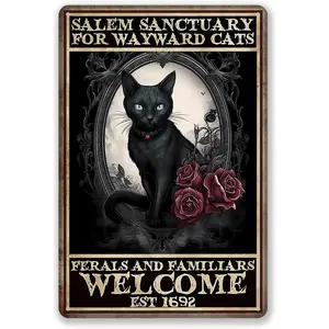 Black Cat  Decor - Vintage Witchcraft Metal Art, Home  Decoration, 8x12 inch Sturdy and Durable Aluminum Sign golf wall