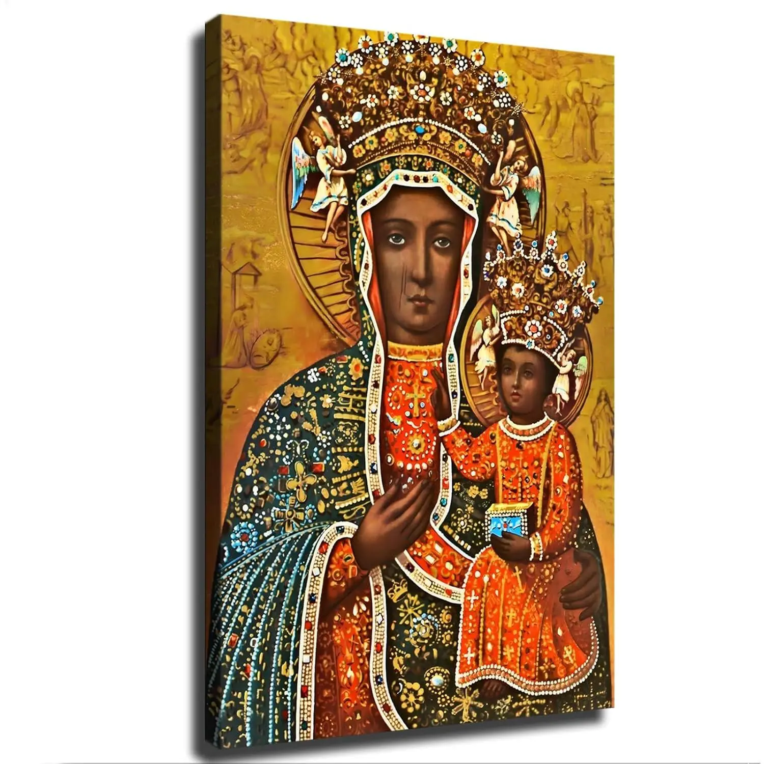 Vintage Black Madonna of Czestochowa Canvas Wall Art Poster Print - Multi-Size Religious Icon Unframed Set, 20x30inch Unframed Wall Decor for Bedroom, Living Room