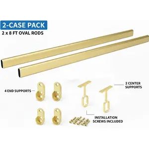 2-Case ProPack 8ft (96") Oval Closet Wardrobe Rods with 4 End and 2 Center Supports