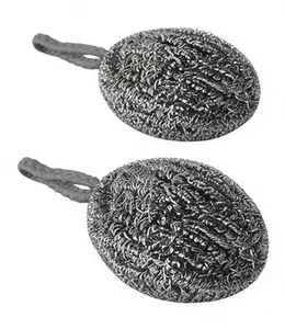 2-Pack Stainless Steel Scouring Balls with Hanging Loops — Heavy-Duty Metal Scrub Pads for Kitchen Cleaning. Ideal for Washing Dishes, Pots, Sinks, Baking Pans, Ovens, and BBQ Grills — Versatile Household Cleaning Sponges & Steel Wool.