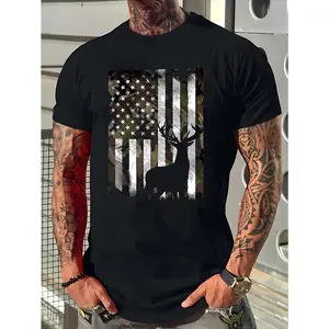Men's & Women's American flag deer Unisex 100% Cotton T-Shirt, Soft, All Season Casual Streetwear Essential, All-Match All Season Style- 220g