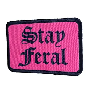 Pink Feral girls stay feral meme 2"x3" morale patch with hook and loop backing funny