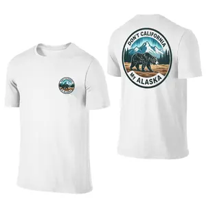 Men's Casual Round Neck Shortsleeve Menswear Top - "Don't California My Alaska" Retro Mountain Bear Graphic, Alaska Pride Outdoor Tee (White)