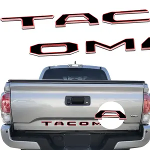 Tailgate insert letters overlay accessories Compatible with 2016 2017 2018 2019 2020 2021 2022 2023 toyota tacoma Models ABS Plastic not decal  Anti FadeCoating Gloss black with red Truck Decal Car Decals Vehicle Exterior Decoration Bumper Sticker