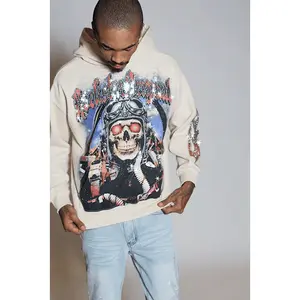 Airhart Beige Rhinestone Oversized Hoodie