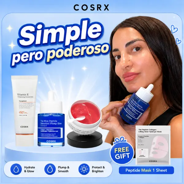 [GWP] [COSRX Official] Simple pero PODEROSO l Blue Copper Peptide Serum 1EA + Peptide Collagen Eye Patch 1EA + OTC Approved VItamin E Sunscreen 1EA + GWP Peptide Hydrogel Mask 1 Sheet l Korean skincare set l K-beauty l Glazed skin