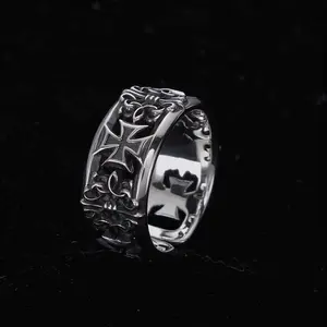 New Vintage Cross Trendy Ring for Men Hip Hop Punk Style Niche Single Ring Personality High-end Open Finger Ring