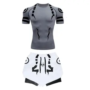 Anime Jujutsu Kaisen Compression Set Fitness Suit for Men Quick Dry 3D Compression Shirt+Gym Shorts Running Workout Sportswear