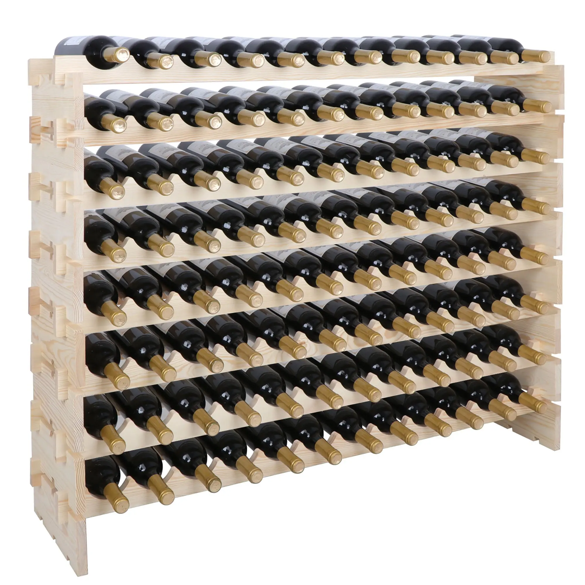 SuperDeal Sturdy Freestanding Solid Wood Wine Rack - Natural Grain, Interlock Base, Smooth Edges, Quick Setup, 72/96-Bottle Multi-Size Home Storage Display, Modern Indoor Cupboard Furniture for Wine Enthusiasts