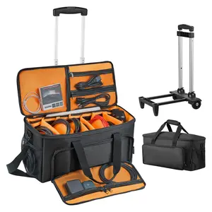 【Summervibes】VEVOR Rolling DJ Cable Bag, 1680D, Padded File Gig Bag with Wheels, 6 Detachable Divider, Travel Storage Music Gear Case, for Professional DJ Gear, Musical Instrument and Accessories, Sound Equipment