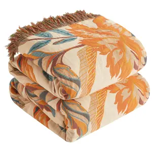 Boho Throw Blanket for Bed 60”x80”, 100% Cotton Woven comfy Blanket for Couch Sofa, Ultra Soft 4-Layer Muslin Quilt with Floral Printed, Farmhouse Bed Blanket/Cover for Living Room Decor