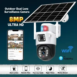 V380pro 4K Solar-Powered Outdoor Security Camera, Dual Lens Pir Motion Detection, Color Night Vision, Wi-Fi Connectivity, Home Surveillance, Wifi Security Camera