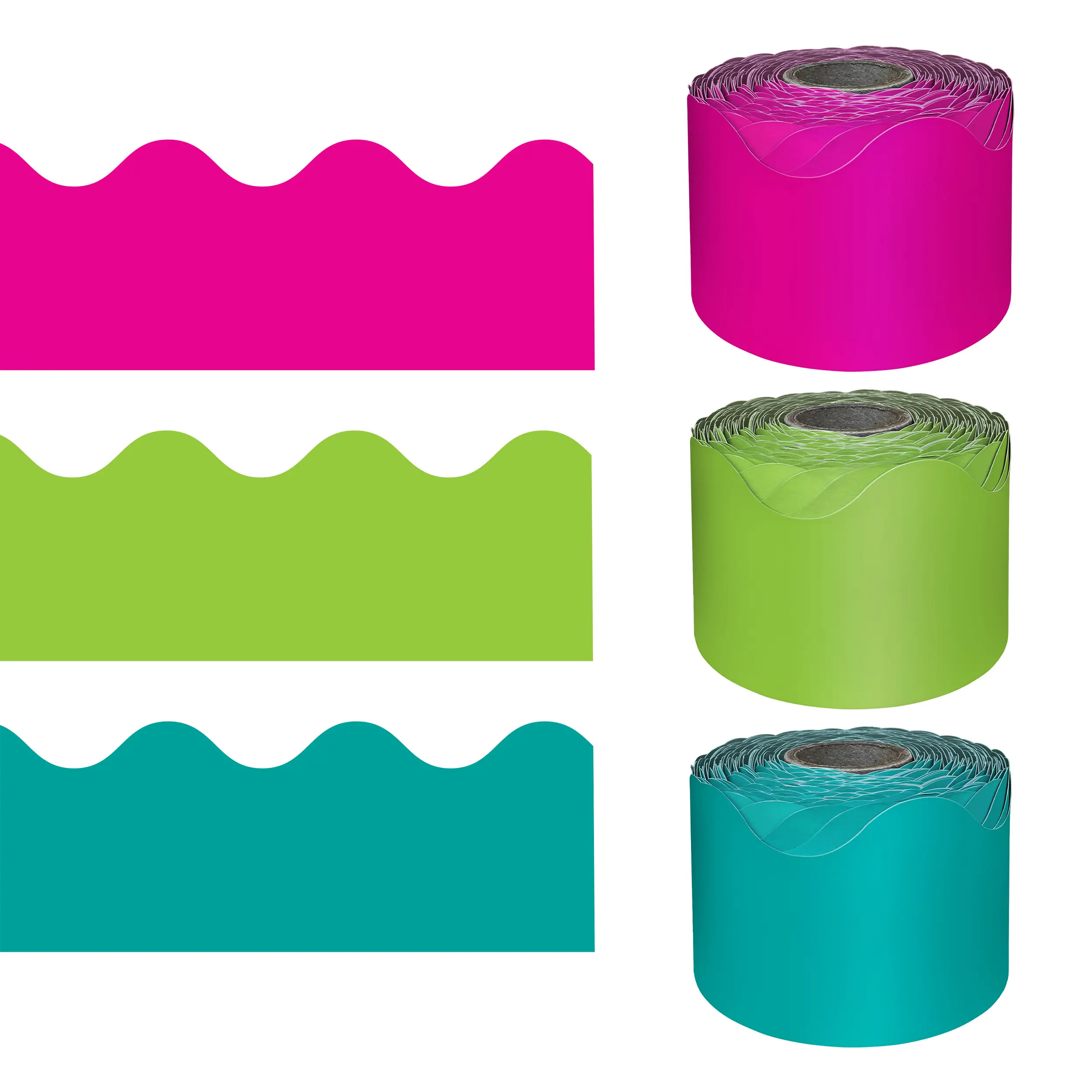 Carson Dellosa 65' Bright & Colorful 3 Pack Rolled Scalloped Bulletin Board Border Set (3 rolled borders)