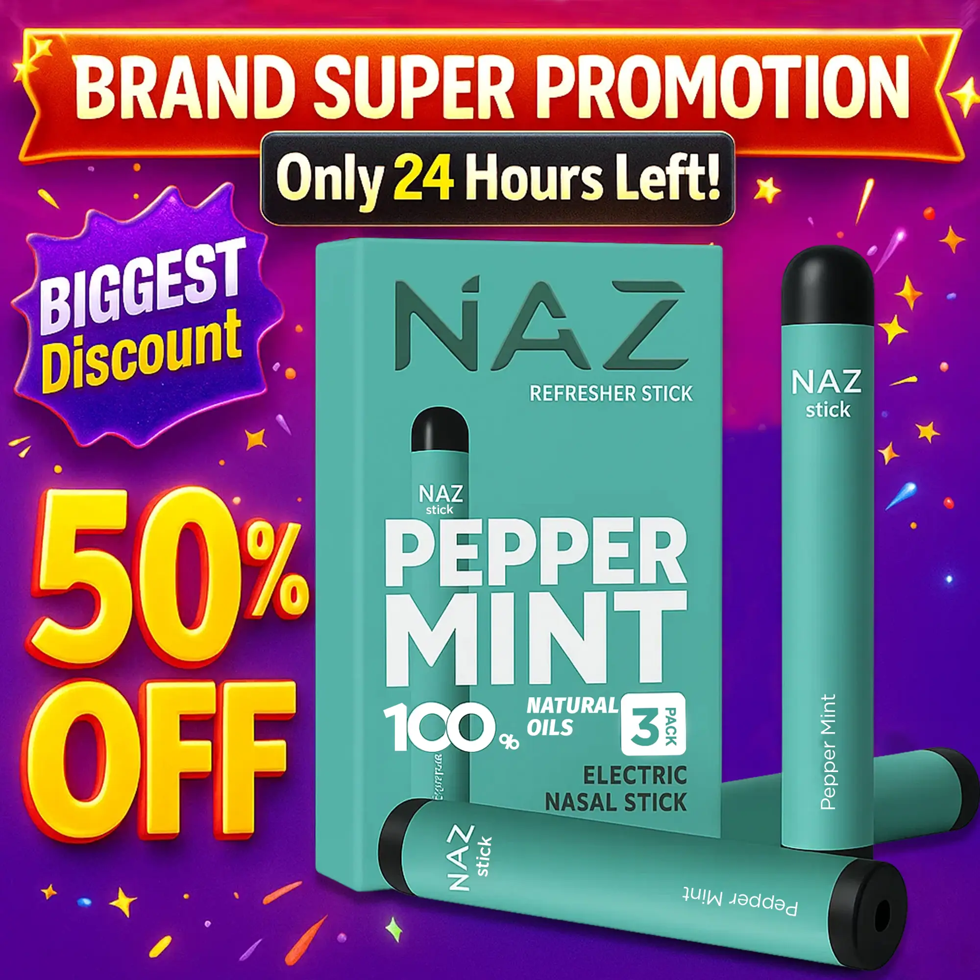 NAZ Electric Nasal Inhaler Stick - Portable Essential Oil Aromatherapy Vaporizer for Sinus Relief Congestion Energy Boost Non-Medicated Cool Refreshin