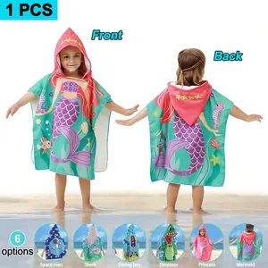 Animal Cartoon Print Bathrobe Cape, Soft Quick-Dry Beach Towel, Hooded Robe for Indoor Parties, Perfect for Beach and Home Use