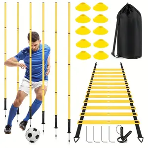 Football Training Agility Ladder Set, Marking Discs, Pole, Ground Stakes, Speed and Precision Training Obstacle Course, Equipment