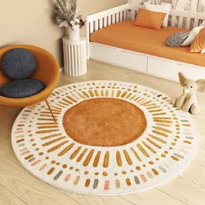 1pc Orange Polka Dot Cartoon Design Living Room Large Area Carpet Bedroom Ins Modern Minimalist Geometric Bedroom Decoration Plush Rug Cute Cream Style Fluffy Soft Round Crawling Floor Mat Decorative Area Rug