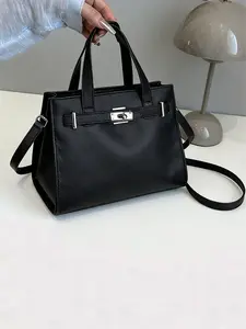 Women's Leather Tote Bag with Metal Buckle Decoration, Large Capacity Commuter & Formal Crossbody Bag, Classic Shoulder Bag, Classic Fashion Accessory, Pu Tote Satchel