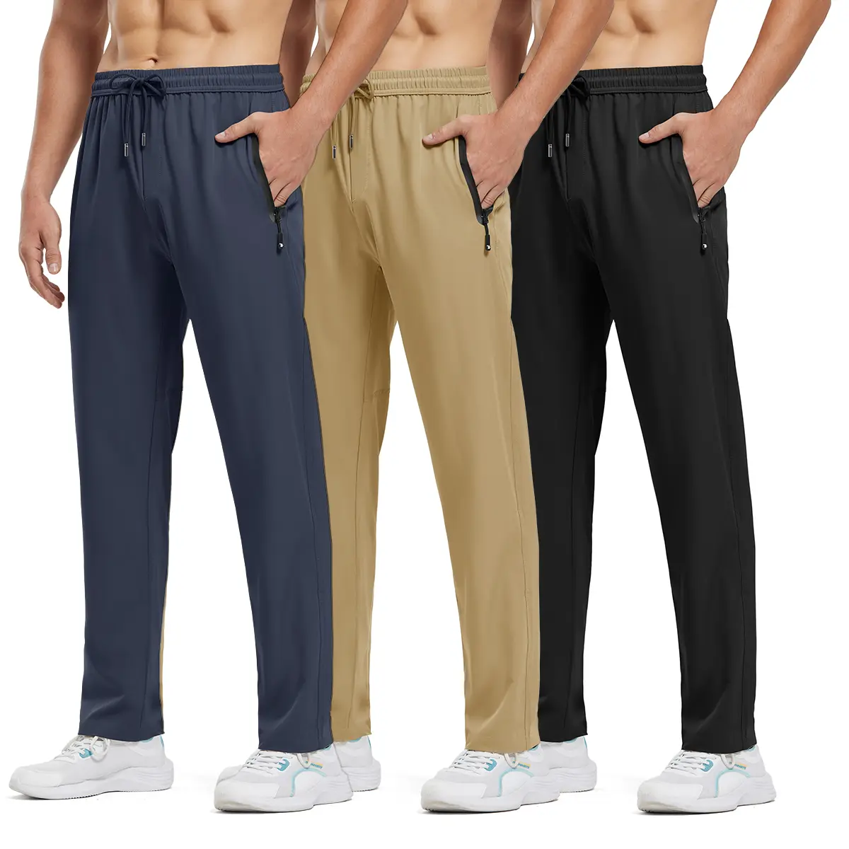TBMPOY Men's 1 to 3-Pack Lightweight Hiking Pants Quick Dry Athletic Sweatpants Water Resistant Outdoor Travel Pants with Zipper Pockets Elastic Waist fathersdaygift