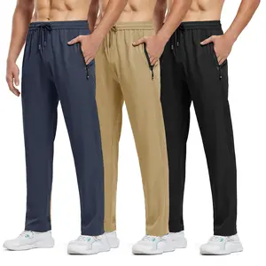 TBMPOY Men's 3-Pack Lightweight Hiking Pants Quick Dry Athletic Sweatpants Water Resistant Outdoor Travel Pants with Zipper Pockets Elastic Waist