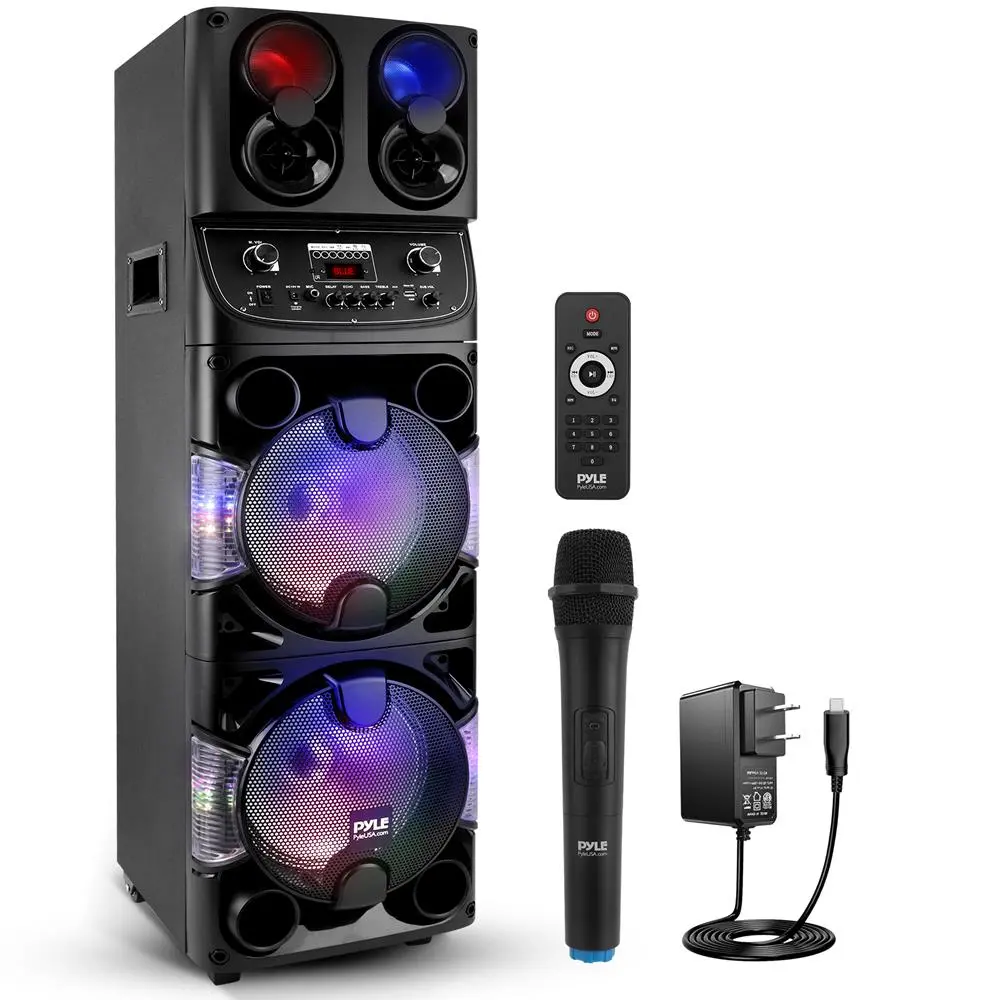 600W Wireless Tower Bluetooth PA Speaker - Rechargeable, Dual 10" Drivers, LED Lights, Karaoke Ready, High-Fidelity Audio, Smartphone/Devices Compatible, Digital Radio, SD/USB Port Support, Handheld Remote Control, Adapter Included