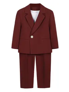 Suit Set for Boys, Stylish Performance Photography, British Casual Birthday Party Attire, Spring & Fall Fitted Blazer Jacket, Solid Color Suit