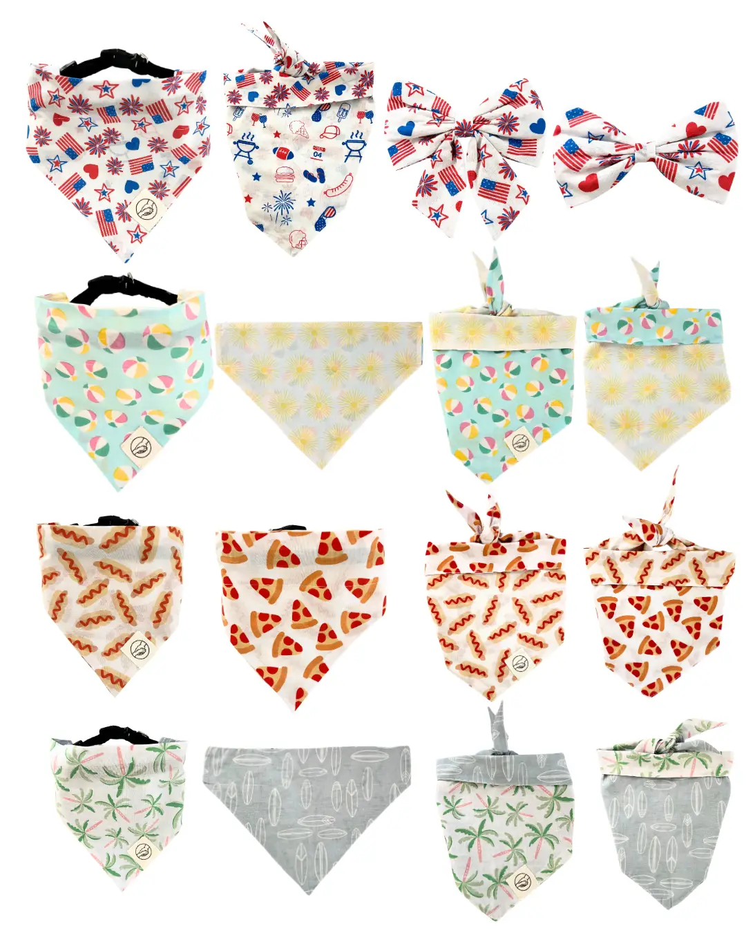 Summer Pet Bandanas & Bow Ties - 100% Cotton - Slide On The Collar Or Tie On - Washable