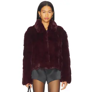 Bardot Sylvie Zip Faux Fur Jacket in Burgundy