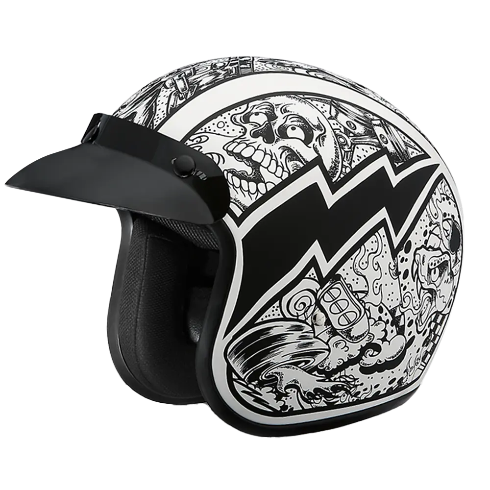DOT Approved Daytona Cruiser Open Face Motorcycle Helmet - Men, Women & Youth - With Visor & Graphics - W/ Graffiti Vendor