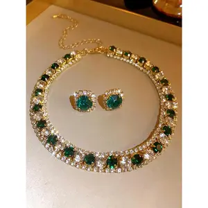 Women's Elegant Rhinestone Decorated Necklace & Earrings, Exquisite Trendy Matching Jewelry Set, Fashionable Accessories for Party & Daily Clothing Decor