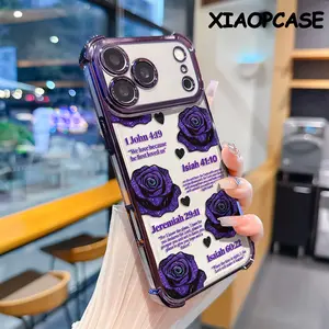 Purple roses and religious Bible verses Pattern Phone Case Suitable for iPhone 17 Pro Max Air 16 15 14 13 12 11 Plus Four-corner airbag Anti-Drop Transparent Soft Back Cover