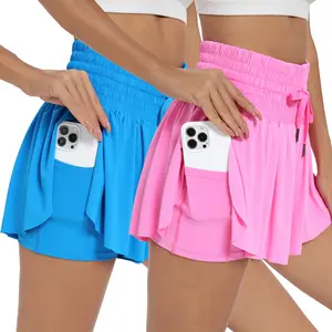 Nvbeaut Women's 2-Piece Flowy High-Waisted Spandex Fabric Butterfly Skort, Female 2 in 1 Gym Sports Activewear for Yoga, Lounge, Summer Outfits