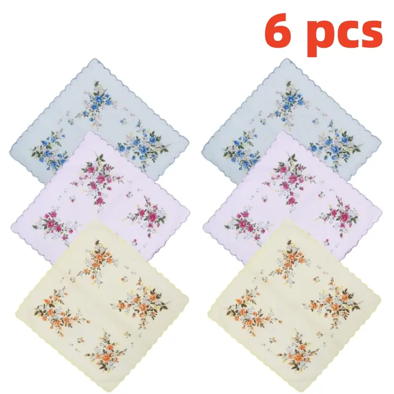 Women's Assorted Vintage Floral Cotton Handkerchiefs (12 Pieces, 11.81x11.81in) - Soft Fabric, Small Floral Patterns, Wavy Edges, Great Gift Idea for Mother of the Bride, Daily Carrying, Household Textiles