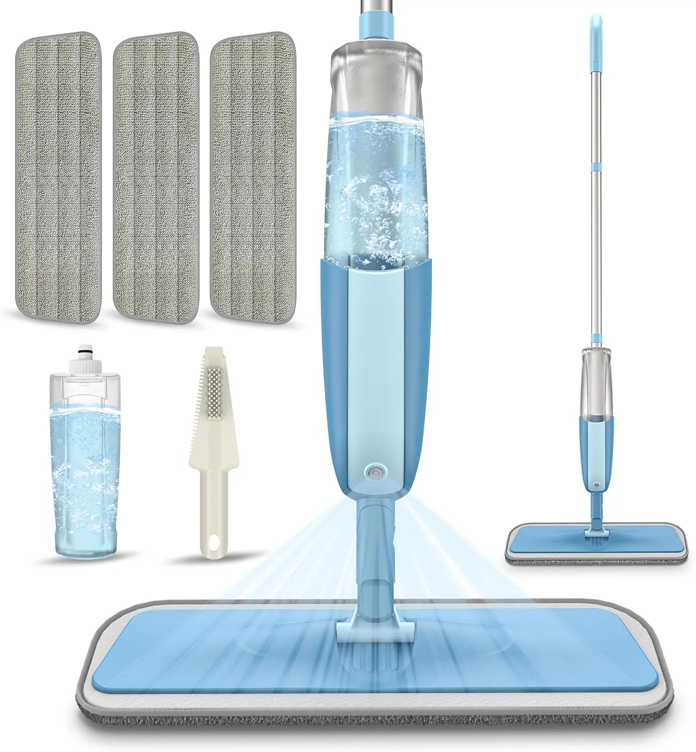 Spray Wet Mops for Floor Cleaning: Hardwood Floor Mop Refillable Dust Mop | 3 Washable Pads for Swiffer Powermop, 360° Rotating Head, Dry Mop Commercial...