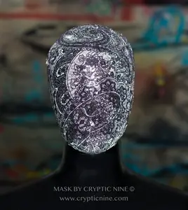 Lace Haute Couture Mask, Grey and White elegant pattern  V.12