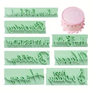 8pcs/set Happy Birthday Wishes Cake Words Stamp Set for DIY Cake Pastry, Handwritten Letter Cutters for Anniversaries and Celebrations, Cake Decorating Kit