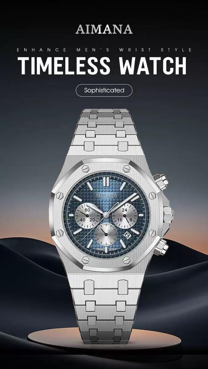 Men’s Stainless Steel Chronograph Watch – Square stainless steel case, luminous dial, water- and scratch-resistant, with three sub-dials and control buttons. A perfect gift for men(Randomly give away an elegant,and stylish women's watch)