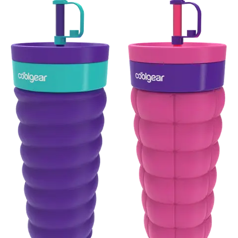 COOL GEAR 2-Pack Just-Right 20oz Bubble/Weave Textured Go Grip Voyage Water Bottles - BPA Free Lid, Non-Slip Grip, Easy Sipping Design, Reusable Portable Kitchenware Drinkware Coffee Mug (Valentine’s Day Gift Option)