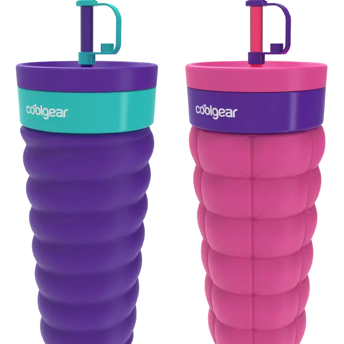 COOL GEAR 2-Pack Just-Right 20oz Bubble/Weave Textured Go Grip Voyage Water Bottles - BPA Free Lid, Non-Slip Grip, Easy Sipping Design, Reusable Portable Kitchenware Drinkware Coffee Mug (Valentine’s Day Gift Option)