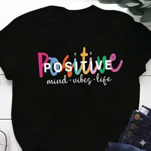 Positive Atmosphere Colorful Letter Iron-On Patches Washable Polyester Decals for DIY T-Shirts Pants & Backpacks Energetic Spiritual Lifestyle Design Fashionable Accessories Playful Multi-Color Stickers Shirt Accessories Top Womenswear summer clothes