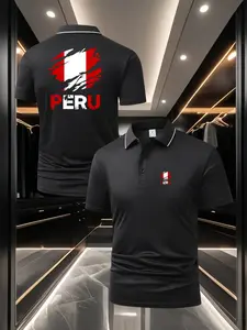Sophisticated Men's Peru Flag Theme Performance Polo Shirt - Front & Back Dual Print Soft & Breathable Top Perfect for Sports Fitness & Daily Casual Wear