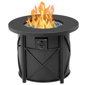 BALI OUTDOORS 28''-42'' Gas Fire Pit Table – 50,000 BTU Propane Fire Column with Blue Glass Stones for Patio & Garden