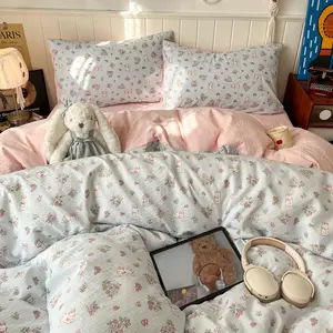 3/4pieces Soft Cloudy Puff Fabric Four-Piece Set, Skin-Friendly Breathable Naked Sleepwear, Comfortable and Cozy Bedding Essentials
