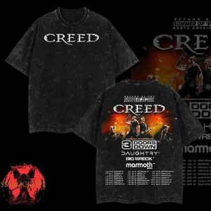[$$$MANLIFE] Creed Return Of The Summer Of 99 Tour North America 2025 Tour Dates List Two Sides Graphic Washed T-Shirt – Acid Washed Heavyweight Cotton, Classic 90s Grunge Vibes, Alternative Streetwear Essential for Rock Lovers