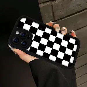 Case for iPhone 17 Pro Max 16 Plus 15 14 13 12 11 Air E With A Black and White Checkered Design Drop Protection Shockproof Soft Silicone smartphone Cover