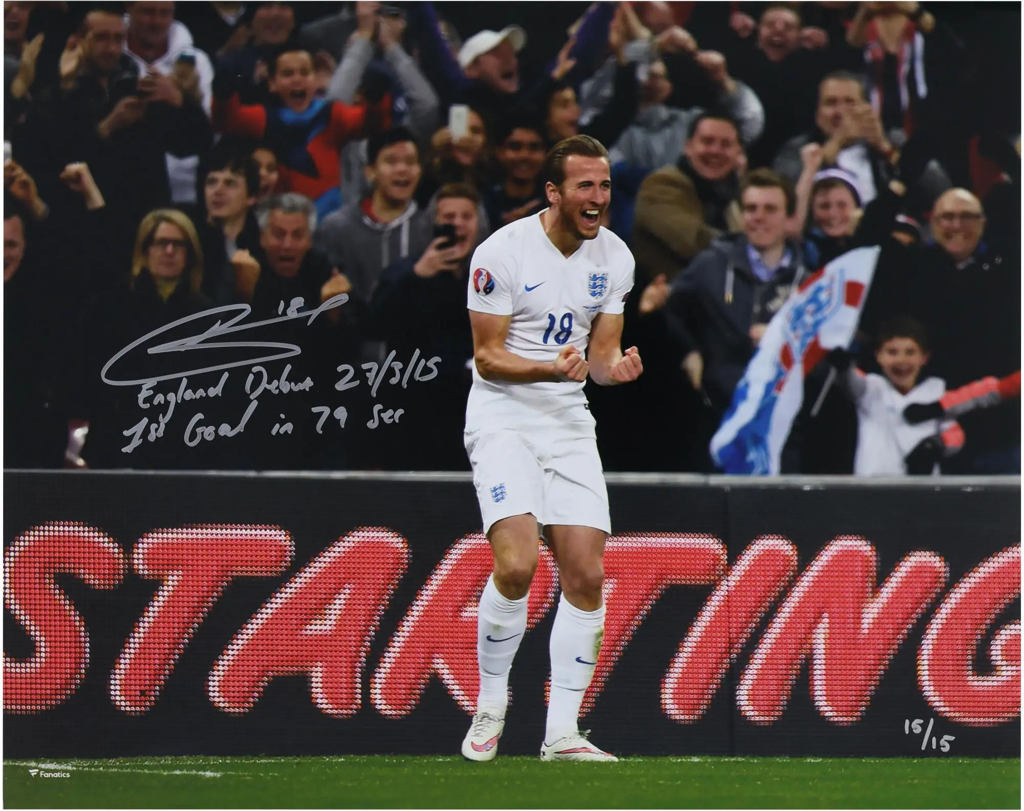 Harry Kane England National Team Autographed 16" x 20" Celebrating England Debut Goal Photograph with Multiple Inscriptions - Limited Edition of 15 - Fanatics Authentic Certified