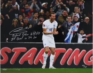 Harry Kane England National Team Autographed 16" x 20" Celebrating England Debut Goal Photograph with Multiple Inscriptions - Limited Edition of 15 - Fanatics Authentic Certified