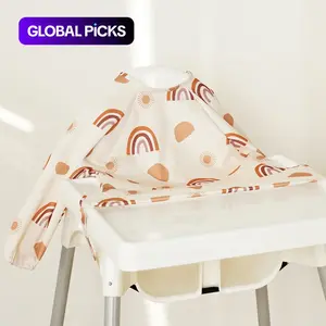 Baby's Sunflower & Rainbow Stripe Pattern Bib, Adjustable Waterproof Bib Attaches and Cover To Baby Highchair & Table, Cute Long Sleeve Bibs for Toddler Eating, Baby Essentials Newborn Baby Stuff